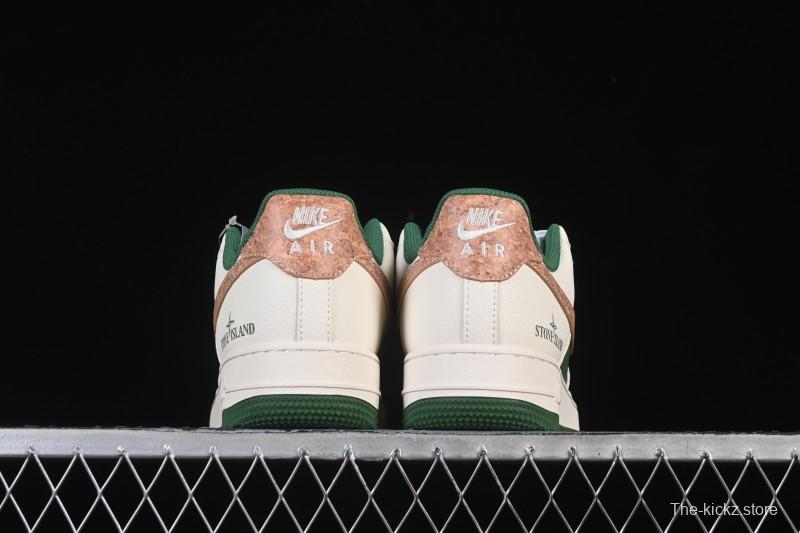 Nike Air Force 1 '07 Low Stone Island Collaboration Beige Green Floral Casual Sneakers - JP8028-010