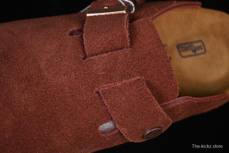 Birkenstock Sandals Series with Soft Leather Upper and Cork Rubber Midsole - Red Wine