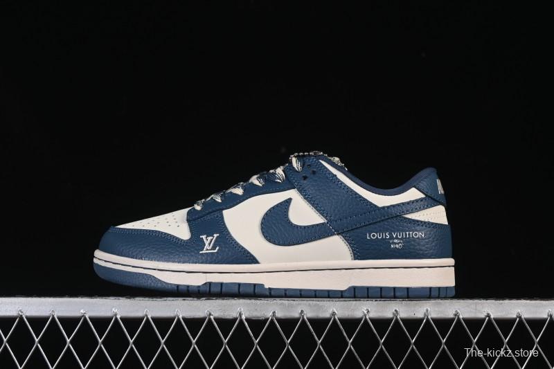 Nike SB Dunk Low LV Collaboration Light Gray Navy Blue High-End Custom Low-Top Casual Skate Shoes - SC0601-477