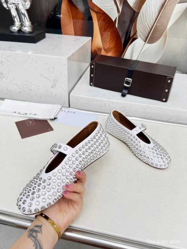 Alaia 2025/SS Crystal Embellished Ballet Dance Shoes with Arch Support and 0.8CM Inner Height - LY00340
