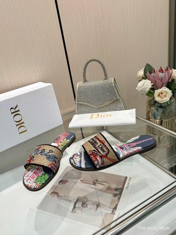 Dior 2025/ss Embroidered Monogram Slippers with Sheepskin Lining - LY00200/LY00240