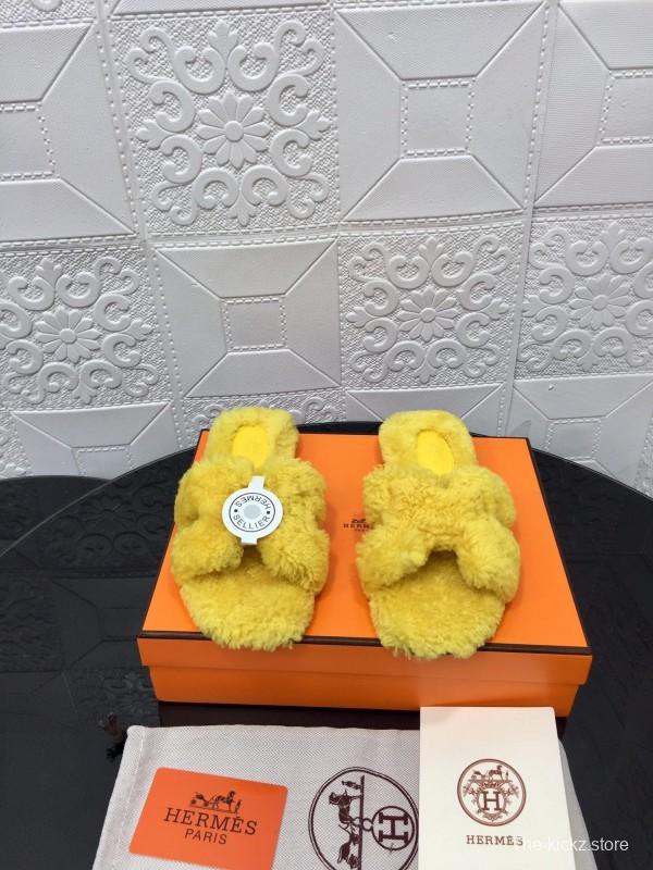 H Teddie Wool H Slippers Flat Sole Fur Slides - LY00240