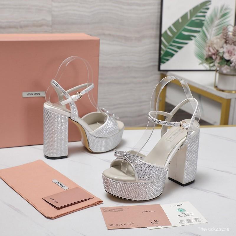 MIUMIU Bling Bling Swarovski Crystal Sandals with 11.5cm Heel - KFY00340