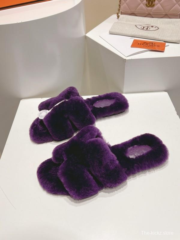 Hermès Autumn Winter Flat Fur Slippers - LY00240