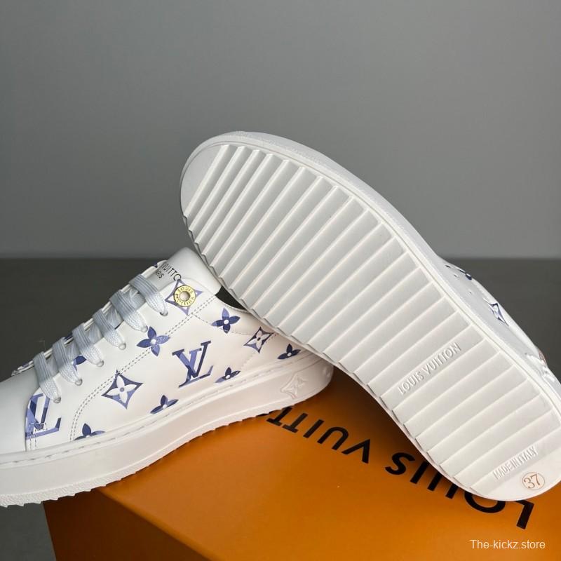 Louis Vuitton Time Out Cherry Blossom Collection Leather Round Toe Flat Low Top Sneakers Women's - YC